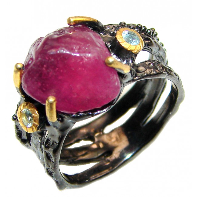Authentic Rough Ruby black rhodium over 2 tones .925 Sterling Silver Ring size 8 1/2