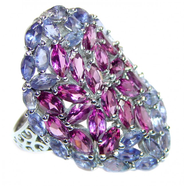 Bouquet of Flowers Authentic Tanzanite .925 Sterling Silver handmade Ring s. 7