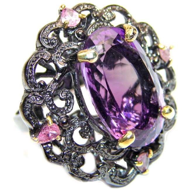 Authentic 85ctw Amethyst black rhodium over .925 Sterling Silver brilliantly handcrafted ring s. 8