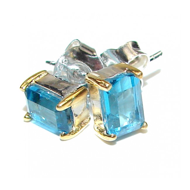 Swiss Blue Topaz 2 tones .925 Sterling Silver handcrafted earrings