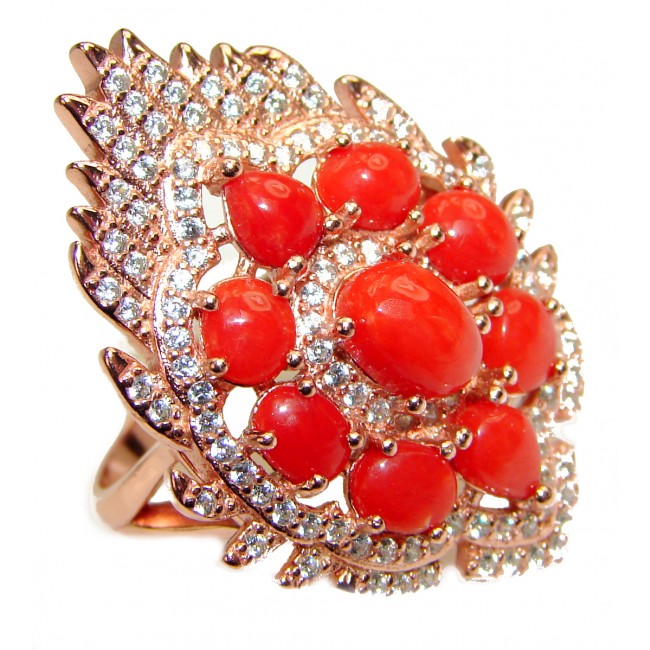 Natural Fossilized Coral 18K Gold over .925 Sterling Silver handmade ring s. 9