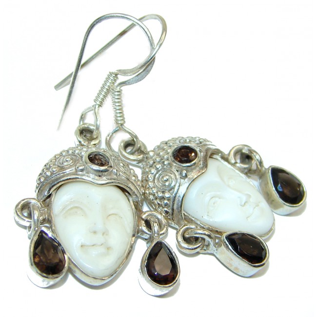 Moonface carved Bone .925 Sterling Silver handcrafted earrings