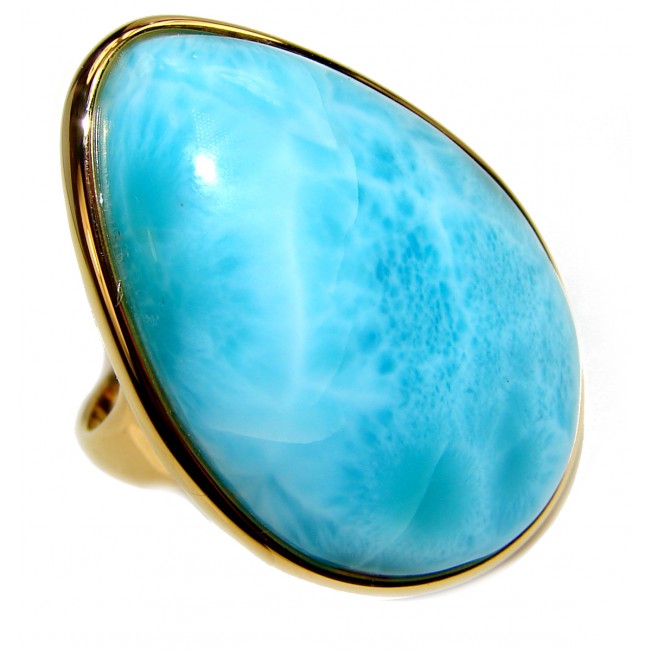 Aqua Natural Dominican Republic Larimar 18K Gold over .925 Sterling Silver handcrafted Ring s. 8 1/4