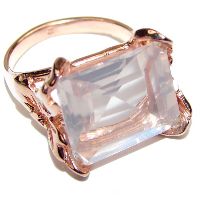 Baguette cut 35ctw Rose Quartz Rose Gold over .925 Sterling Silver brilliantly handcrafted ring s. 7 1/2