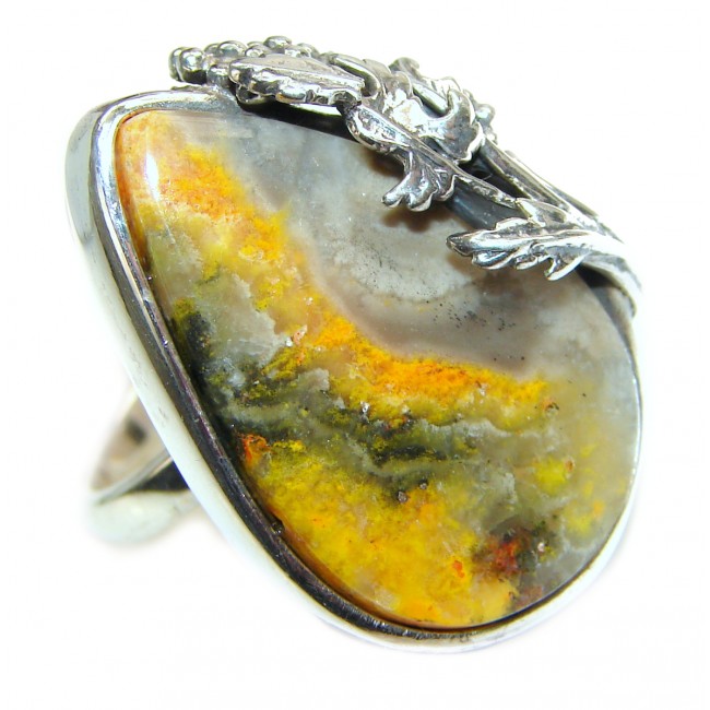 Beauty Yellow Bumble Bee .925 Jasper Sterling Silver ring s. 8 adjustable