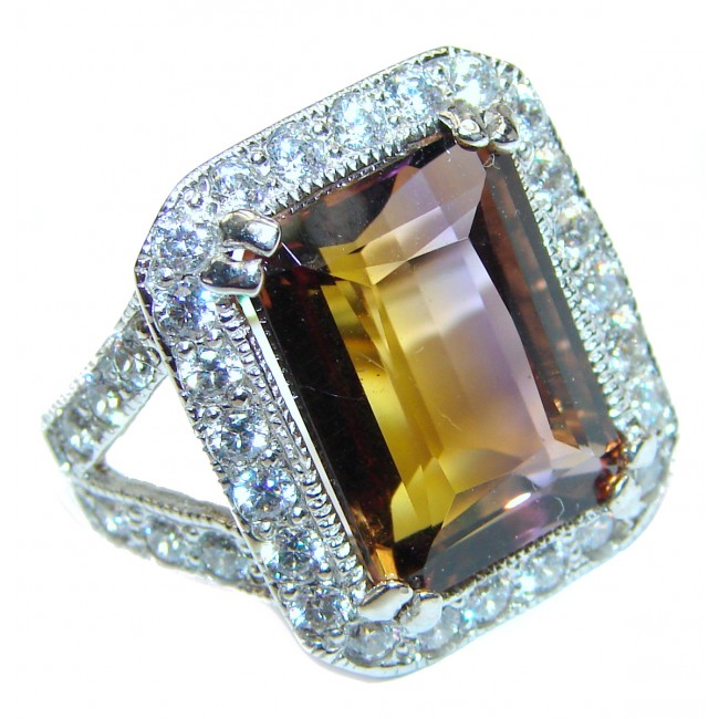 LUXURY emerald cut Ametrine .925 Sterling Silver handcrafted Ring s. 6 3/4