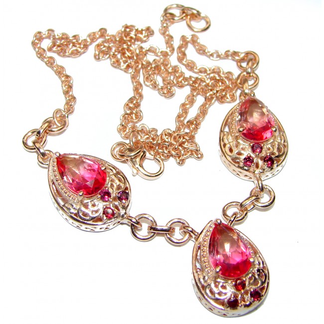 Pear cut Pink Tourmaline 18K Gold over .925 Sterling Silver handcrafted necklace