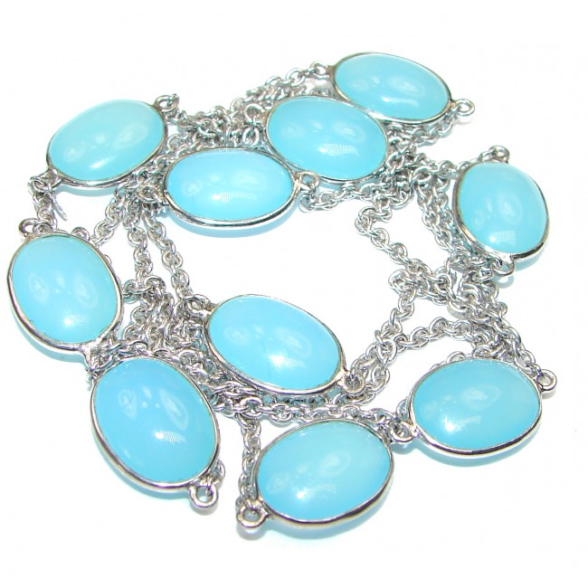 36 inches genuine Aquamarine .925 Sterling Silver handmade station Necklace