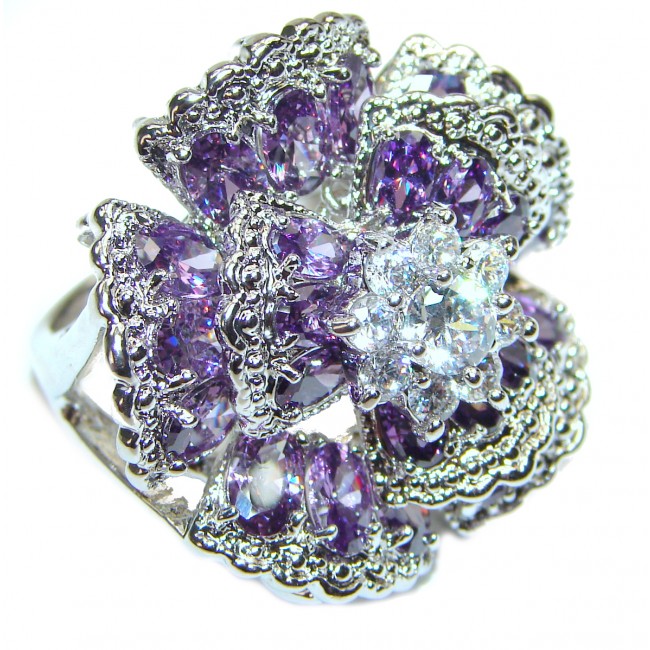 Large Authentic 55ctw Amethyst .925 Sterling Silver brilliantly handcrafted ring s. 8