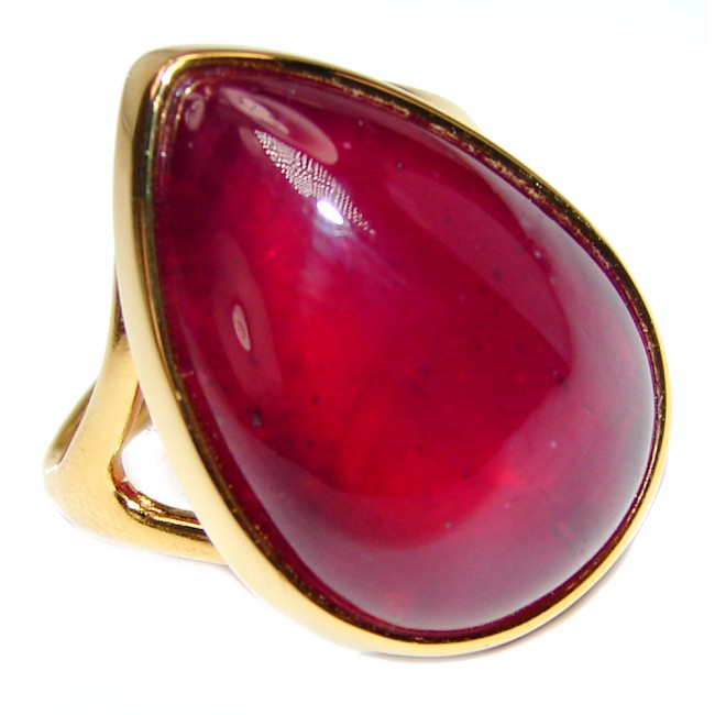 Genuine 55ct Ruby 18K yellow Gold over .925 Sterling Silver handmade Cocktail Ring s. 8 3/4