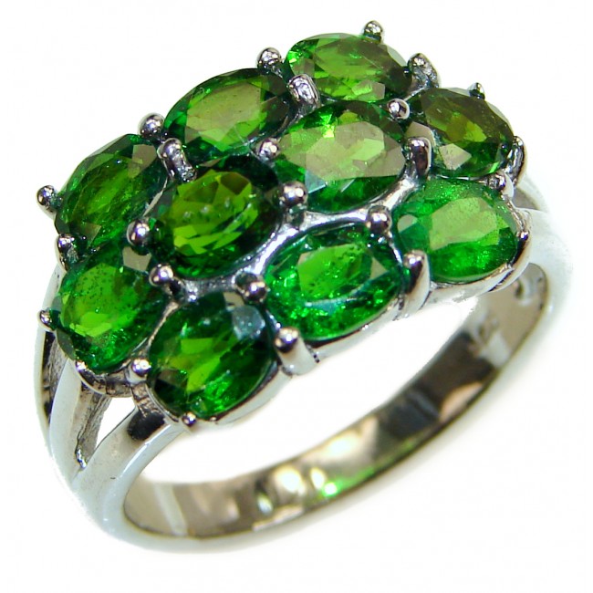 Genuine Chrome Diopside .925 Sterling Silver handcrafted Statement Ring size 8 1/4