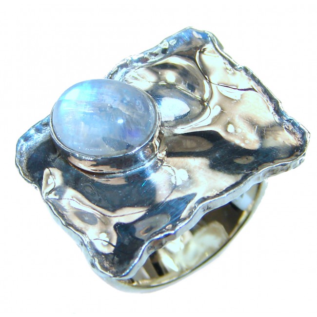 Blue Aura Moonstone hammered Sterling Silver ring size 5 1/2