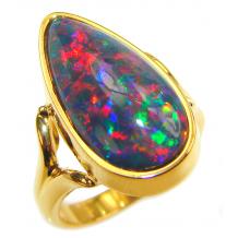32.5ctw Genuine  Black  Opal  18K Gold over .925 Sterling Silver handmade Ring size 5 3/4
