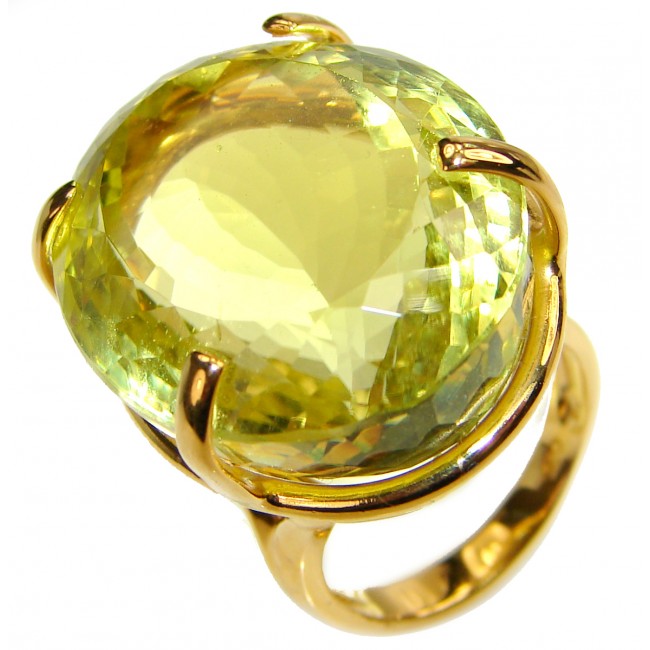 Royal Design 69ct Lemon Topaz 18K yellow Gold .925 Sterling Silver handmade ring size 6