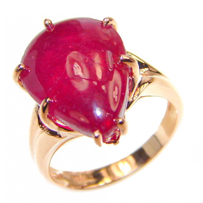 Genuine 15ct Ruby 18K yellow Gold over .925 Sterling Silver handmade Cocktail Ring s. 4 1/4