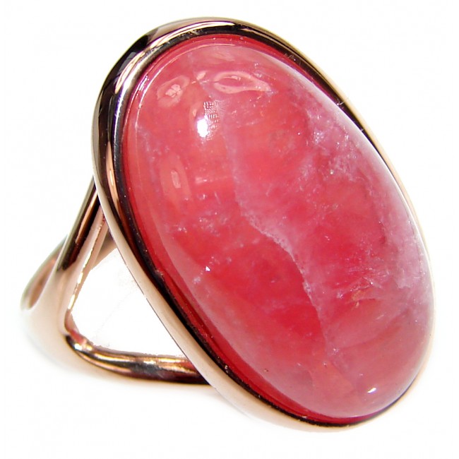 Genuine Argentinian Rhodochrosite 18K Gold over .925 Sterling Silver handcrafted Statement Ring size 8 1/4