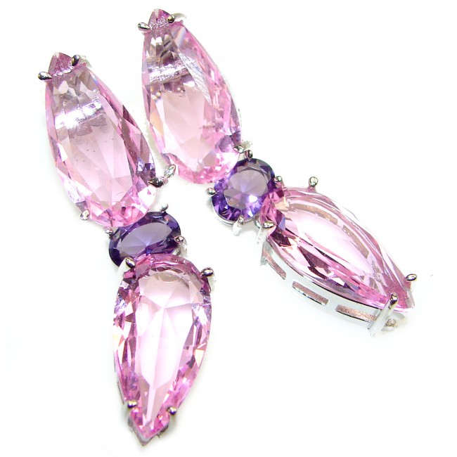 Huge Incredible quality Pink Topaz .925 Sterling Silver handcrafted earrings