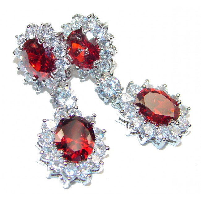 Radiant Dewdrops Red Topaz .925 Sterling Silver entirely handmade earrings