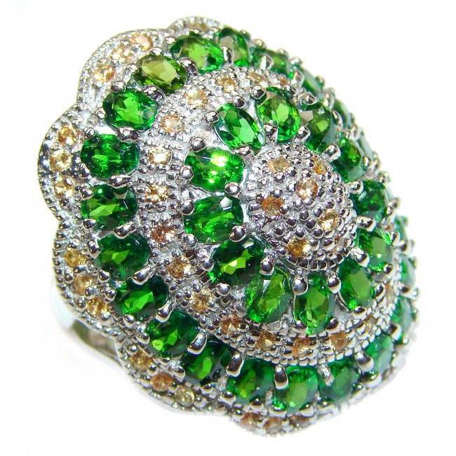 HUGE Genuine Chrome Diopside .925 Sterling Silver handcrafted Statement Ring size 7