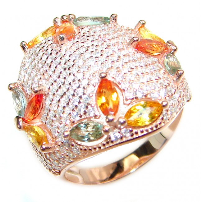Genuine multicolor Sapphire Rose Gold over .925 Sterling Silver handcrafted Statement Ring size 7