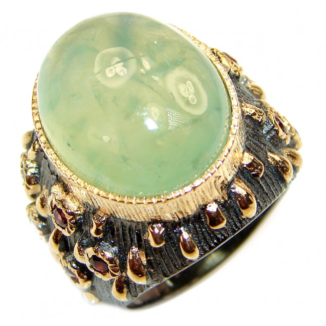 Large Natural Prehnite 14K Gold over .925 Sterling Silver handmade ring s. 7