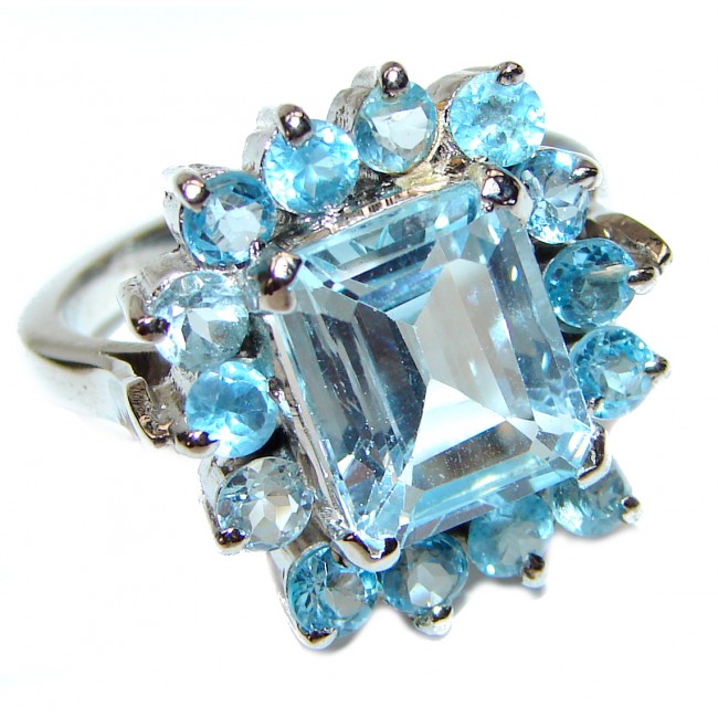 Melissa Genuine Swiss Blue Topaz .925 Sterling Silver handcrafted Statement Ring size 8 1/4