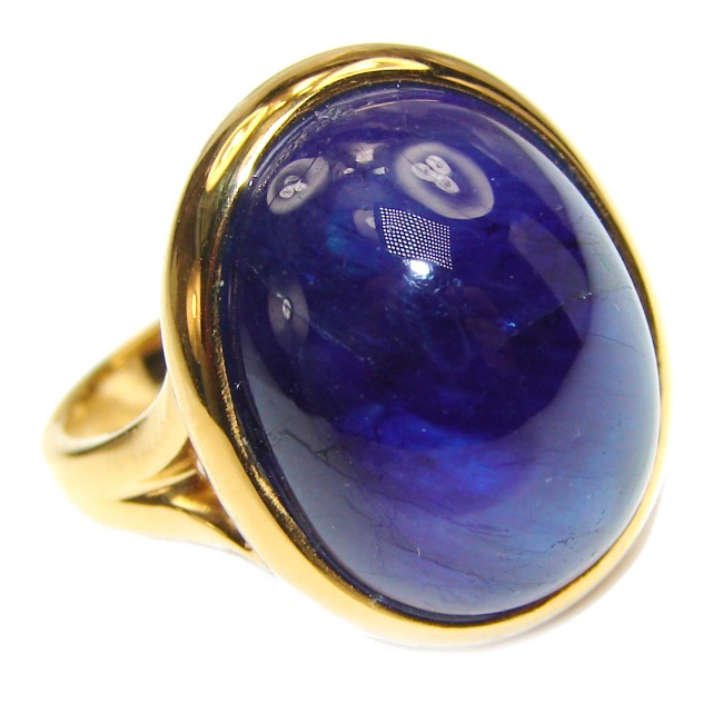 Genuine 26ct Sapphire 18K yellow Gold over .925 Sterling Silver handmade Cocktail Ring s. 6 1/4
