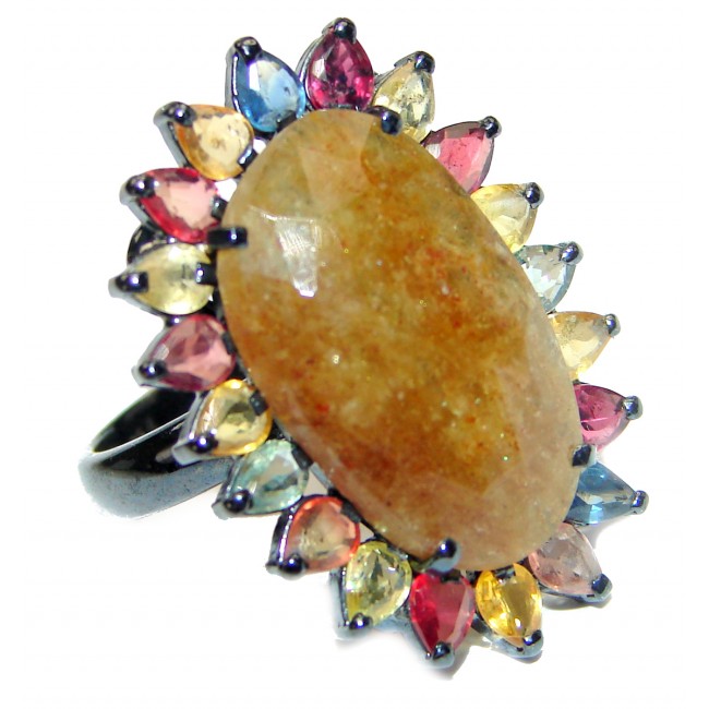 Large Genuine yellow Sapphire .925 Sterling Silver handcrafted Statement Ring size 7 1/2