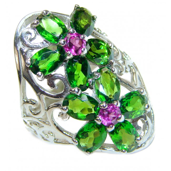 Genuine Chrome Diopside .925 Sterling Silver handcrafted Statement Ring size 8 1/4