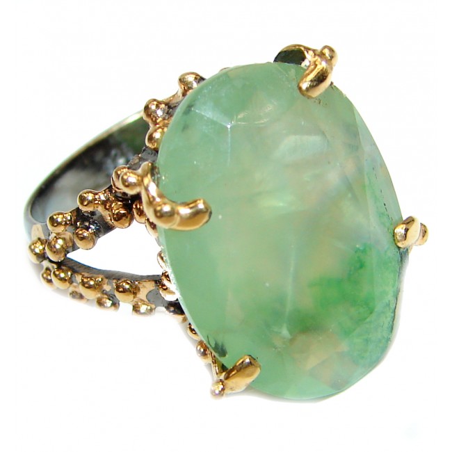 Large Natural Prehnite 14K Gold over .925 Sterling Silver handmade ring s. 8