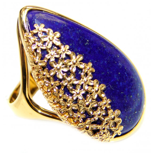 Natural Lapis Lazuli 14K Gold over .925 Sterling Silver handcrafted ring size 8 3/4