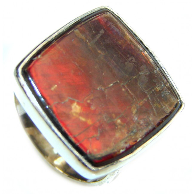 Pure Energy Genuine Canadian Ammolite .925 Sterling Silver handmade ring size 9