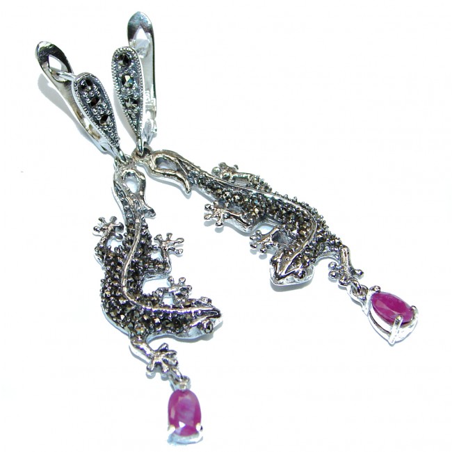 Lizards Ruby .925 Sterling Silver handmade earrings