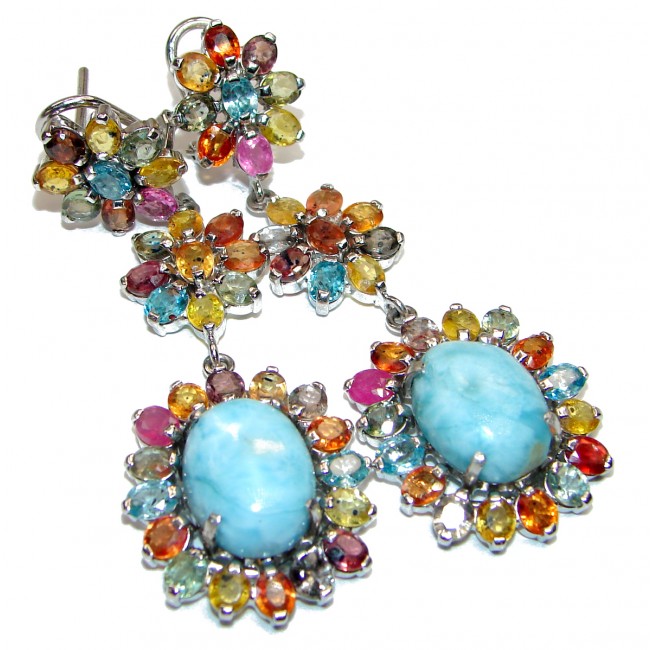 Precious Blue Larimar Tourmaline .925 Sterling Silver handmade earrings