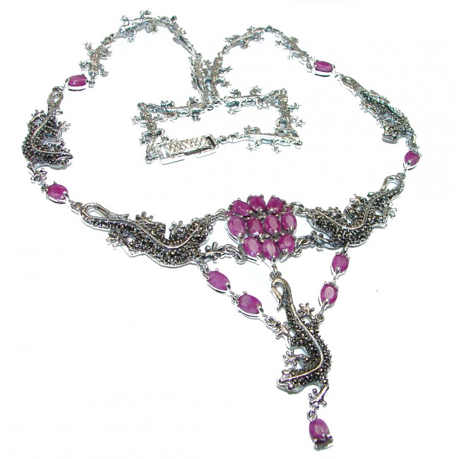 Lizards Genuine Ruby Marcasite .925 Sterling Silver handmade handcrafted Necklace