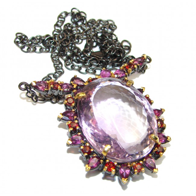Purple Queen 62ctw authentic Amethyst 2 tones .925 Sterling Silver handcrafted necklace