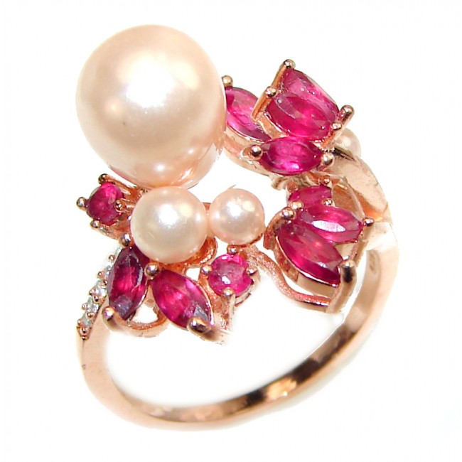 Blister Pearl Ruby Rose Gold over .925 Sterling Silver handmade ring size 8 1/2
