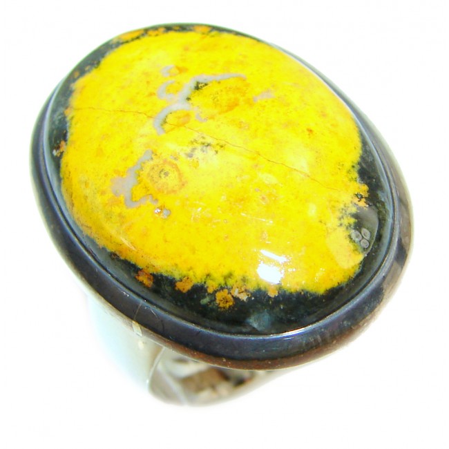 Vivid Beauty Yellow Bumble Bee oxidized .925 Jasper Sterling Silver ring s. 8