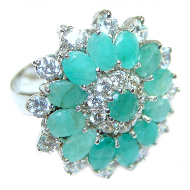 Ravishing Green HUGE Emerald .925 Sterling Silver handcrafted Statement Ring size 7 1/4