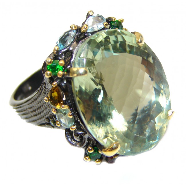 Authentic green Amethyst black rhodium .925 Sterling Silver handmade Ring size 7