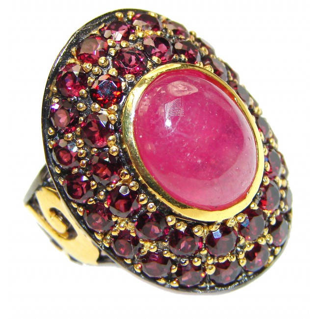 Genuine 25ct Ruby 18K yellow Gold over .925 Sterling Silver handmade Cocktail Ring s. 8 1/2