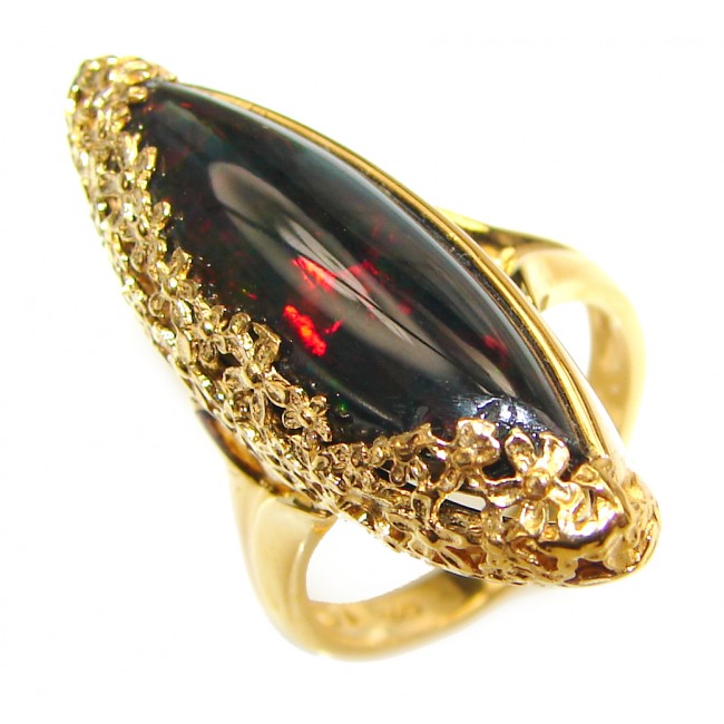 Vintage Design 10.5ctw Genuine Black Opal 18K Gold over .925 Sterling Silver handmade Ring size 6