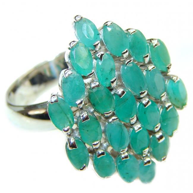 Vanessa Genuine Emerald .925 Sterling Silver handcrafted Statement Ring size 9