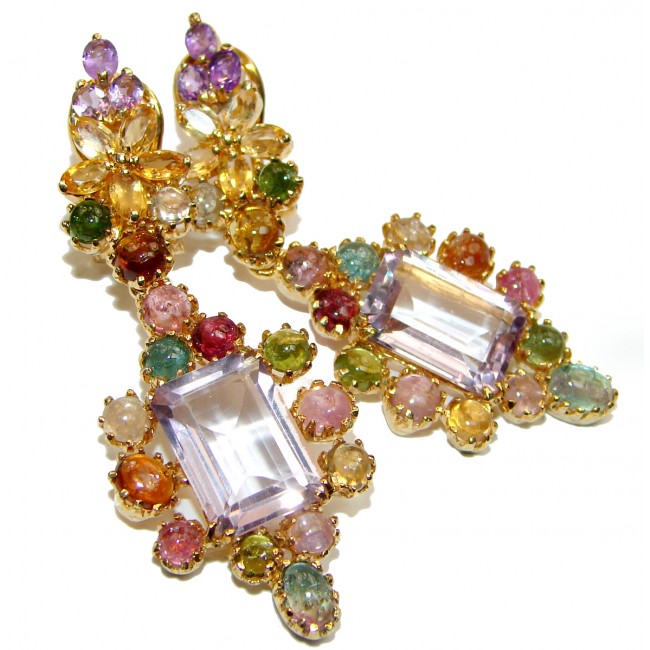Pink Amethyst Tourmaline 18K Gold over .925 Sterling Silver entirely handmade earrings