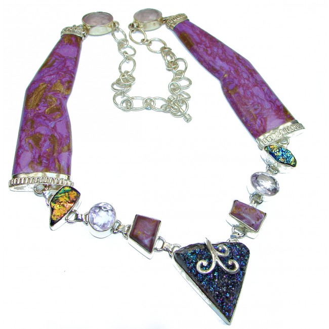 Bohemian Style Purple Turquoise Amethyst .925 Sterling Silver handcrafted HUGE necklace