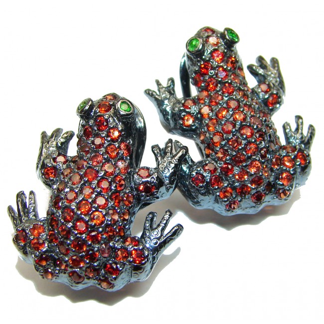 Red Frogs Garnet black rhodium over .925 Sterling Silver handcrafted earrings