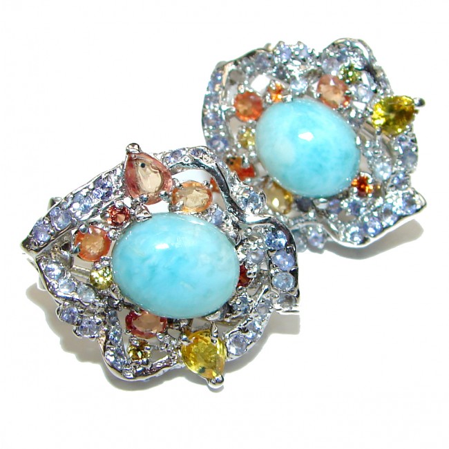 Precious Blue Larimar Sapphire .925 Sterling Silver handmade earrings