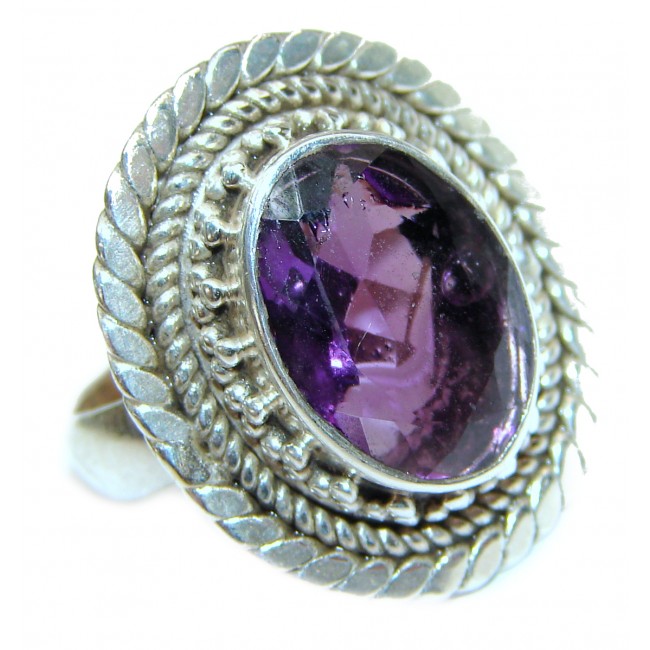 Authentic 14ctw Amethyst .925 Sterling Silver brilliantly handcrafted ring s. 6 3/4