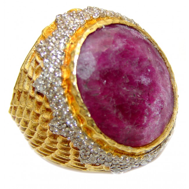 Genuine Ruby 18K yellow Gold over .925 Sterling Silver handmade LARGE Cocktail Ring s. 8