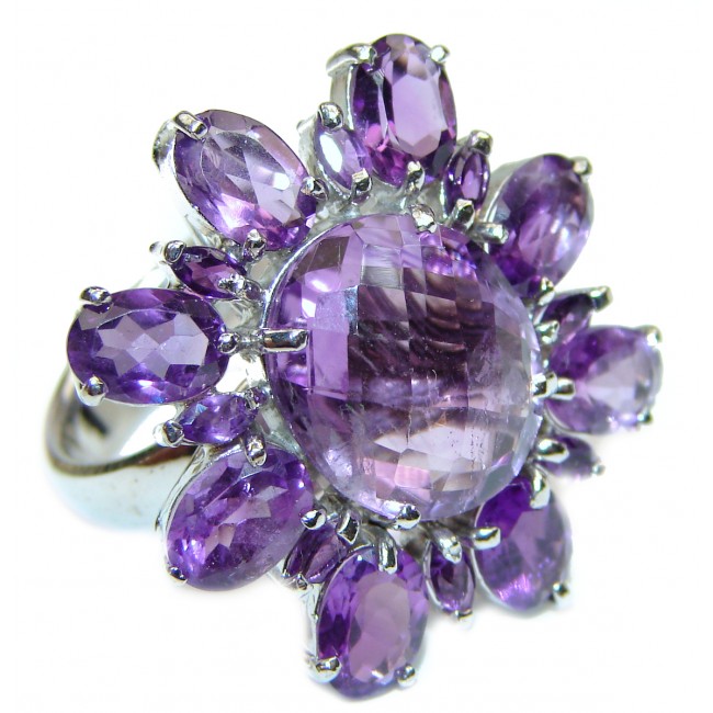 Large genuine Amethyst .925 Sterling Silver handcrafted Ring size 8 1/4